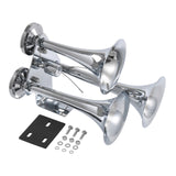 JDMSPEED 12V Chrome Impact 152db 3 Triple Trumpet Air Horn Kit Huge Deep Loud Train Sound