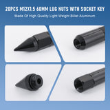 JDMSPEED 20PCS Black Cap Spiked Extended Tuner Aluminum M12X1.5 60mm Wheel Rim Lug Nuts
