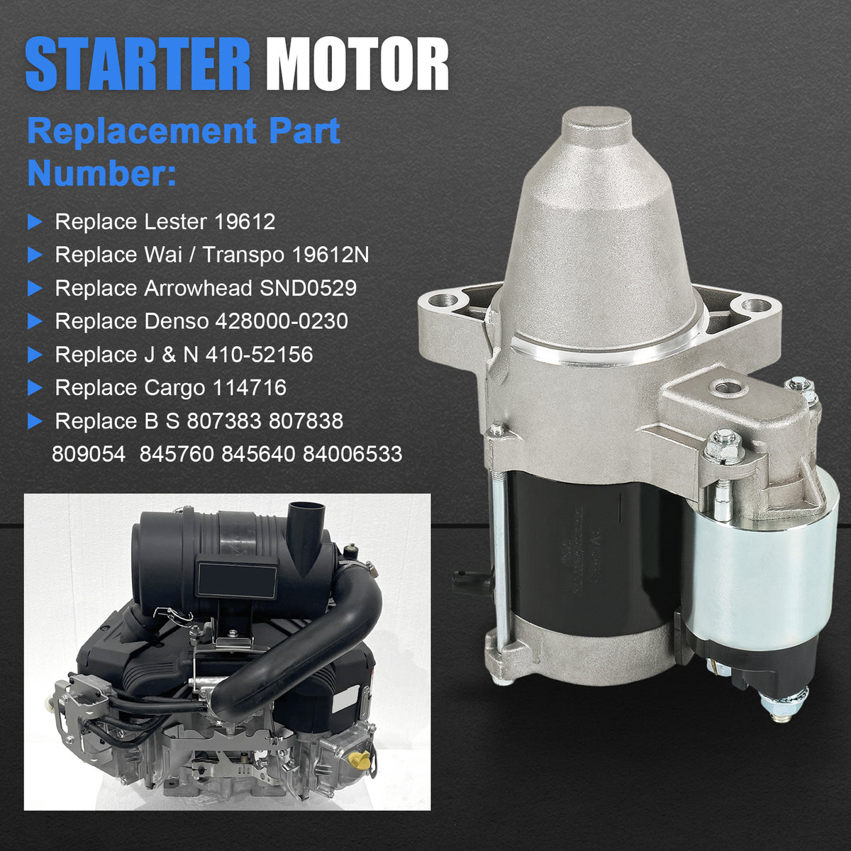 DB Electrical 410-52156 Starter Compatible with/Replacement for Briggs & Stratton Air Cooled All 807383, 809054, 845640, 845760, 428000-0230, 49-6075, P444N, RN19612, RS41316, 2-3284-ND, 19612N DB Electrical 410-52156 Starter Compatible with/Replacement for Briggs & Stratton Air Cooled All 807383, 809054, 845640, 845760, 428000-0230, 49-6075, P444N, RN19612, RS41316, 2-3284-ND, 19612N