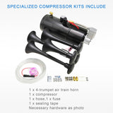 JDMSPEED 150DB 4 Trumpet Air Train Horn 150 PSI Air Compressor Kit For Car Truck 12V