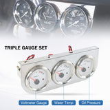 JDMSPEED 2'' 52mm Mechanical Triple 3 Gauge Set Chrome Oil Pressure Volt Meter Water Temp