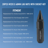 JDMSPEED 20PCS Black Cap Spiked Extended Tuner Aluminum M12X1.5 60mm Wheel Rim Lug Nuts