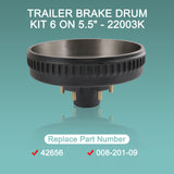 JDMSPEED 12"X2" Trailer Brake Hub Drum Kit 6 on 5.5" for 5200 - 6000 lbs axle