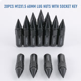 JDMSPEED 20PCS Black Cap Spiked Extended Tuner Aluminum M12X1.5 60mm Wheel Rim Lug Nuts