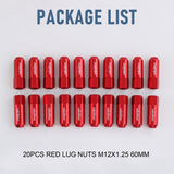 JDMSPEED 20Pcs Red 60MM M12X1.25 Aluminum Extended Wheel Rim Lug Nuts For Infiniti Subaru