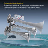 JDMSPEED 12V Chrome Impact 152db 3 Triple Trumpet Air Horn Kit Huge Deep Loud Train Sound