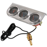 JDMSPEED 2" 52mm Chrome Car 3 in 1 Triple Gauge Set Kit AMP Meter Oil Pressure Water Temp