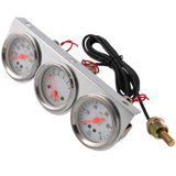 JDMSPEED 2'' 52mm Mechanical Chrome Triple Gauge Set Oil Pressure Water Temp Volt Meter