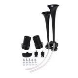 JDMSPEED 12V Black Loud Dual Trumpet Train Air Horn System Kit Car/Truck/Boat/Van