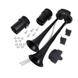 JDMSPEED 12V Black Loud Dual Trumpet Train Air Horn System Kit Car/Truck/Boat/Van