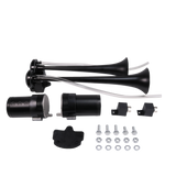 JDMSPEED 12V Black Loud Dual Trumpet Train Air Horn System Kit Car/Truck/Boat/Van
