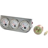 JDMSPEED 2'' 52mm Mechanical Triple 3 Gauge Set Chrome Oil Pressure Volt Meter Water Temp