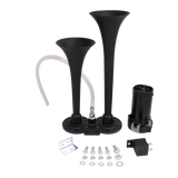 JDMSPEED 12V Black Loud Dual Trumpet Train Air Horn System Kit Universal For Car Truck RV