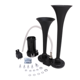 JDMSPEED 12V Black Loud Dual Trumpet Train Air Horn System Kit Universal For Car Truck RV