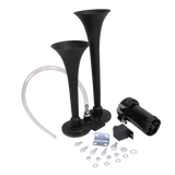 JDMSPEED 12V Black Loud Dual Trumpet Train Air Horn System Kit Universal For Car Truck RV