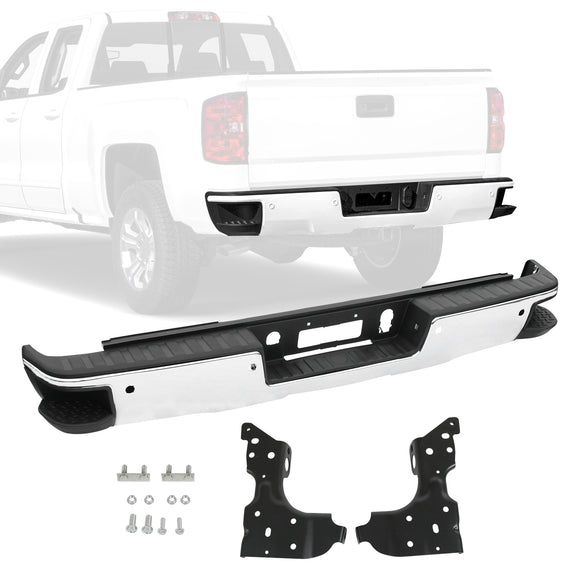 JDMSPEED Chrome Rear Bumper with Sensor Hole For Chevy Silverado 1500 2014-2018 GM1103175