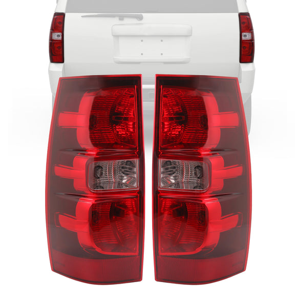 JDMSPEED Pair Red Clear Tail Lights NEW For Chevy Suburban Tahoe Brake Lamps 2007-2014