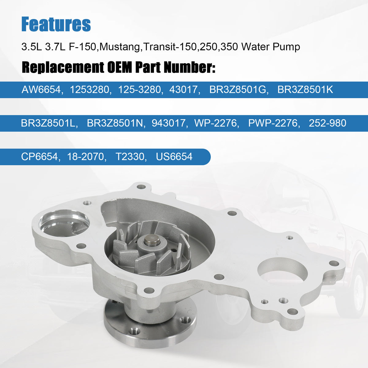 JDMSPEED Engine Water Pump 1253280 For Ford Mustang 2015-2019 3.7L & F ...