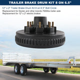 JDMSPEED NEW 12" x 2" Left & Right Electric Brake w/ 8 on 6.5" Bolt Circle Hub Drum Kit