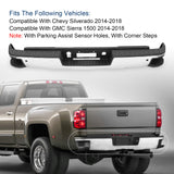 JDMSPEED Chrome Rear Bumper with Sensor Hole For Chevy Silverado 1500 2014-2018 GM1103175