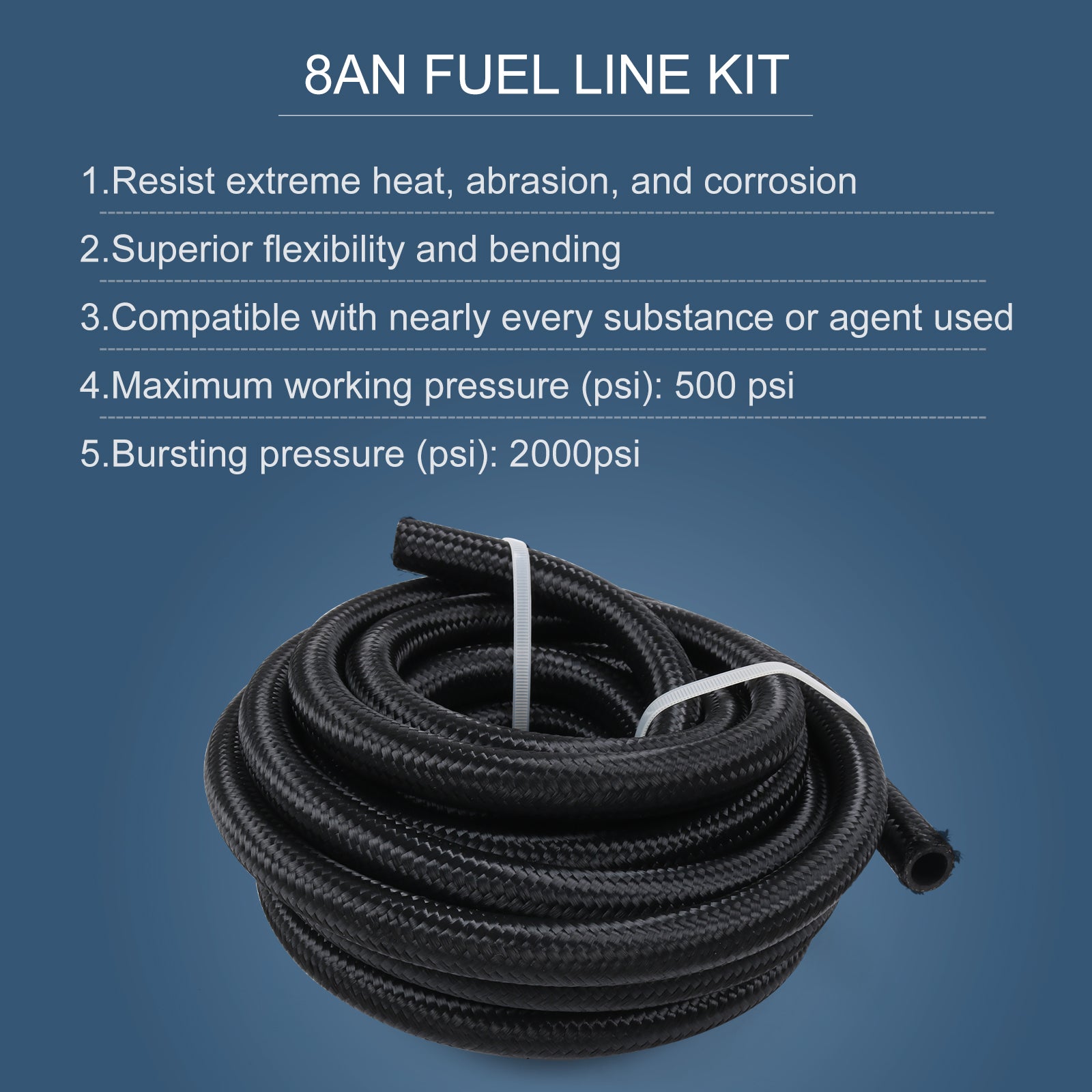 JDMSPEED 8AN Nylon Braided Fuel Line Kit w/ Oil/Gas/Fuel Hose End Fitt ...