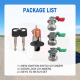 JDMSPEED For Ford Ignition Switch Lock Cylinder + (3) Door Lock Cylinder W/2 Logo Keys