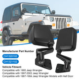 JDMSPEED Black Manual Side View Door Mirrors Left Right Pair Set For Jeep Wrangler 87-02