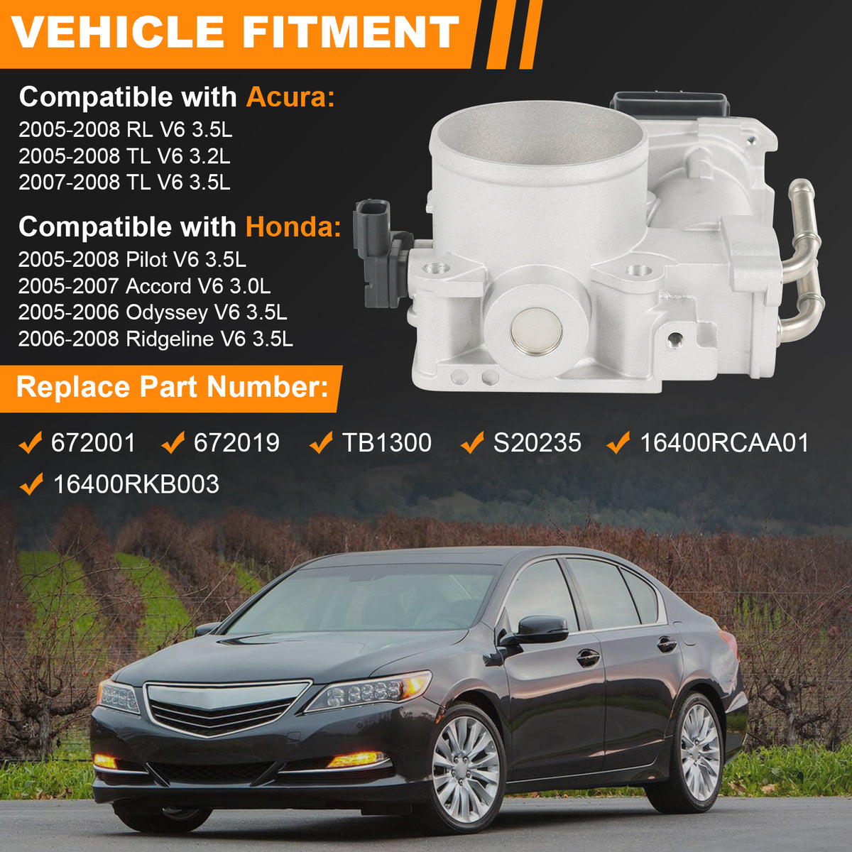 JDMSPEED Throttle Body Fits Honda Odyssey Pilot TL RL 3.2L 3.5L Accord ...