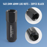 JDMSPEED Black 20PCS M14X1.5 60MM Extended Forged Aluminum Wheel Rim Tuner Racing Lug Nut