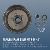 JDMSPEED New Trailer Brake Hub Drum Kit 5 on 4.5" 10" X 2-1/4" Fits 3500 lbs axle -22001K