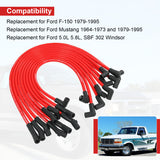JDMSPEED Red 10.2mm Racing Spark Plug Wires Set for Ford 5.0L 5.8L, SB SBF 302