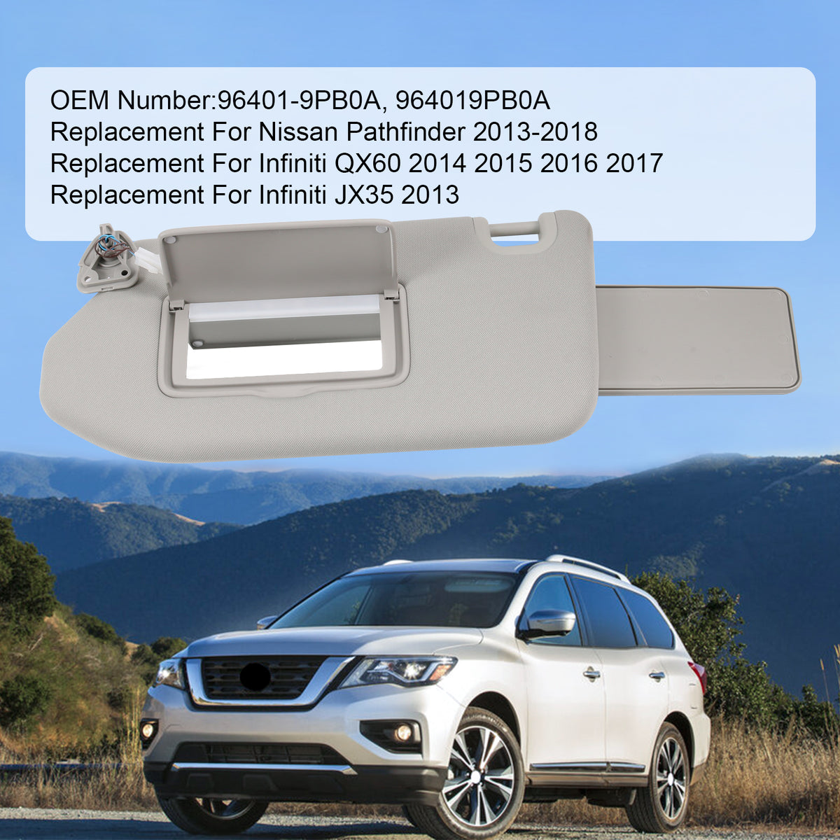 Driver Side Sun Visor For 2013-2018 Nissan Pathfinder & 2014-2017 Infiniti QX60 W/ Sunroof – IDENUONA