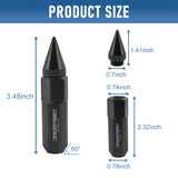 JDMSPEED 20PCS Black Cap Spiked Extended Tuner Aluminum M12X1.5 60mm Wheel Rim Lug Nuts