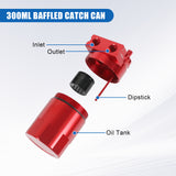JDMSPEED 300ML Universal Baffled Catch Can Kit with 5FT 3/8 Inch Red Oil Catch Can