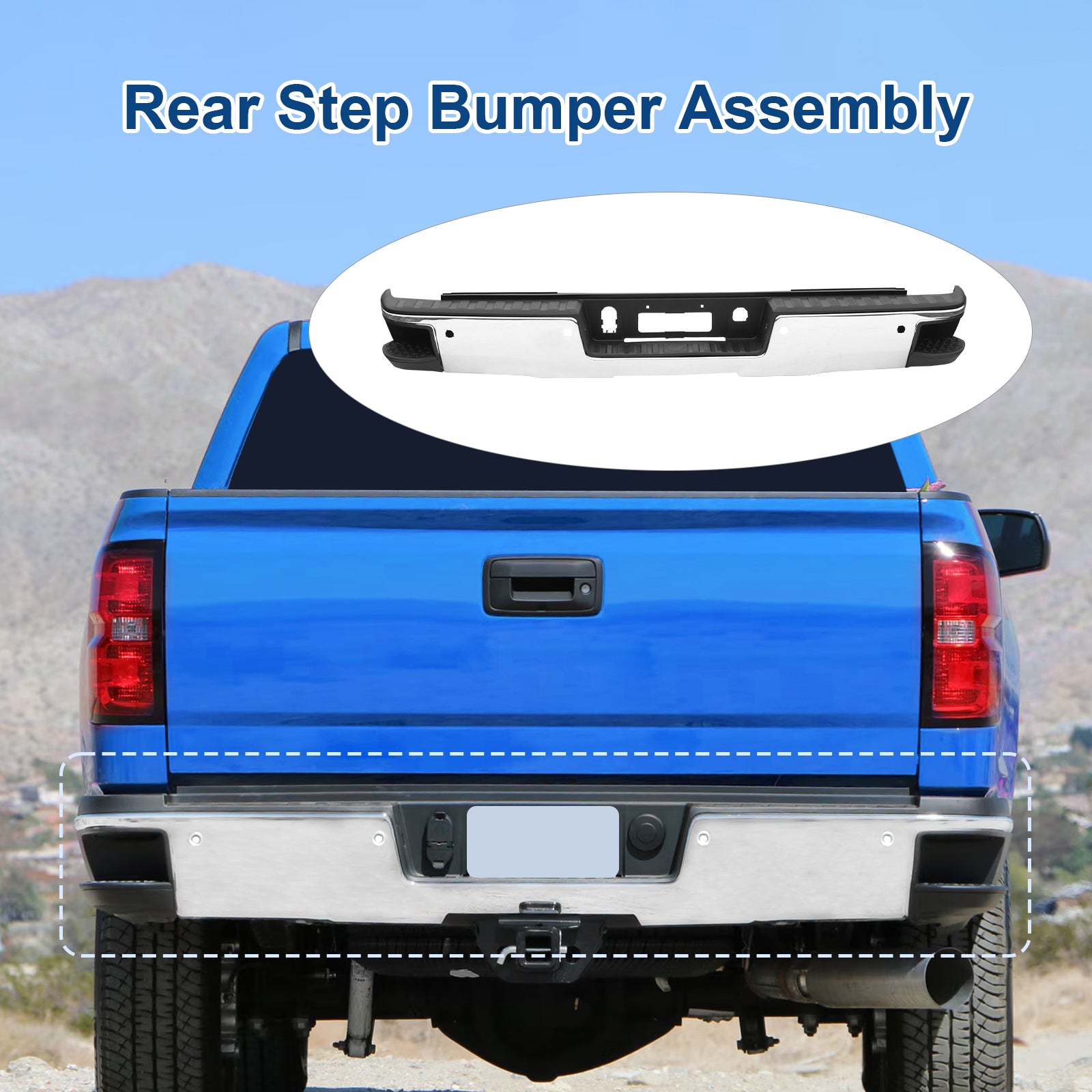 Chrome Rear Bumper With Parking Sensor Holes For Chevy Silverado / GMC Sierra 1500 2014-2018