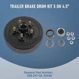 JDMSPEED New Trailer Brake Hub Drum Kit 5 on 4.5" 10" X 2-1/4" Fits 3500 lbs axle -22001K