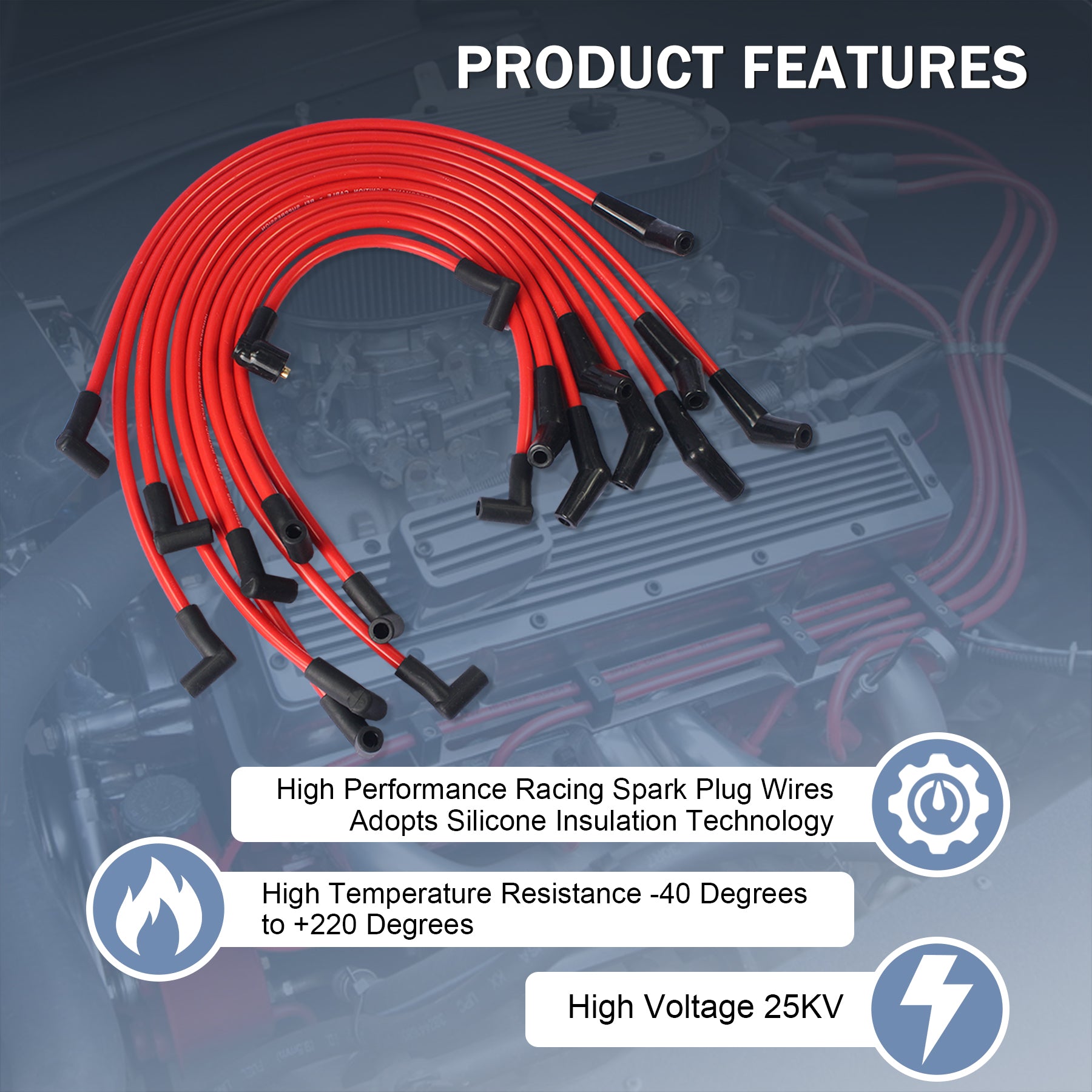 Ford Racing 9MM 5.0L/5.8L OHV V8 Red Spark Plug Wire Set -- M Ford Racing 9MM 5.0L/5.8L OHV V8 Red Spark Plug Wire Set -- M