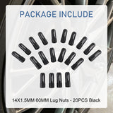 JDMSPEED Black 20PCS M14X1.5 60MM Extended Forged Aluminum Wheel Rim Tuner Racing Lug Nut