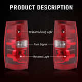 JDMSPEED Pair Red Clear Tail Lights NEW For Chevy Suburban Tahoe Brake Lamps 2007-2014