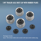 JDMSPEED 4X Trailer 1.98" Axle EZ Lube Grease Hub Cover Dust Cap Cup & Extra Rubber Plug