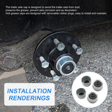 JDMSPEED 4X Trailer 1.98" Axle EZ Lube Grease Hub Cover Dust Cap Cup & Extra Rubber Plug
