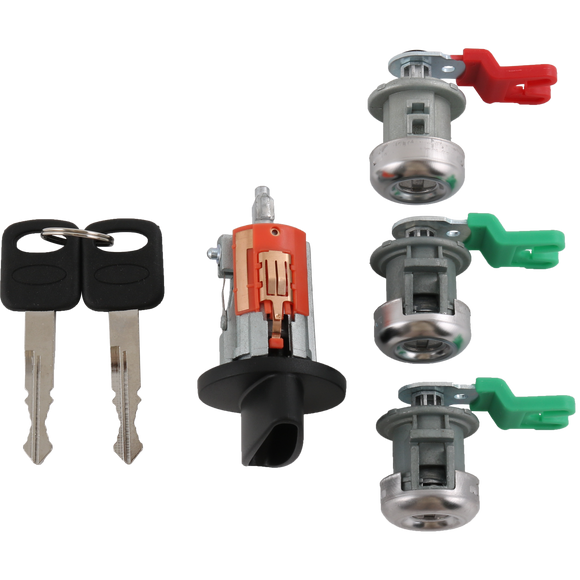 JDMSPEED For Ford Ignition Switch Lock Cylinder + (3) Door Lock Cylinder W/2 Logo Keys