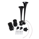 JDMSPEED 12V Black Loud Dual Trumpet Train Air Horn System Kit Car/Truck/Boat/Van