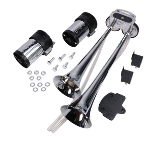 JDMSPEED Loud Dual Trumpet Train Air Horn System Kit Car/Truck/Boat 12V Chrome Color