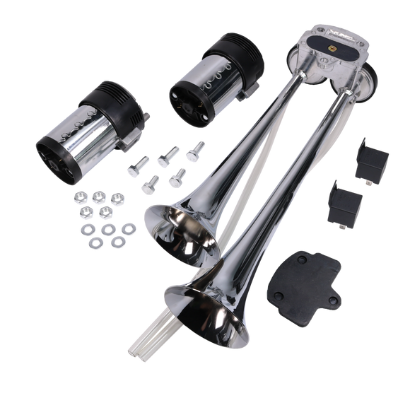 JDMSPEED Loud Dual Trumpet Train Air Horn System Kit Car/Truck/Boat 12V Chrome Color