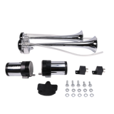 JDMSPEED Loud Dual Trumpet Train Air Horn System Kit Car/Truck/Boat 12V Chrome Color