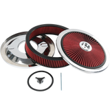 JDMSPEED 14" X 3" Round Red Thru High Flow Washable Air Cleaner w/ Chrome Lid For SBC BBC
