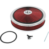 JDMSPEED 14" X 3" Round Red Thru High Flow Washable Air Cleaner w/ Chrome Lid For SBC BBC