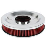 JDMSPEED 14" X 3" Round Red Thru High Flow Washable Air Cleaner w/ Chrome Lid For SBC BBC