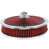 JDMSPEED 14" X 3" Round Red Thru High Flow Washable Air Cleaner w/ Chrome Lid For SBC BBC